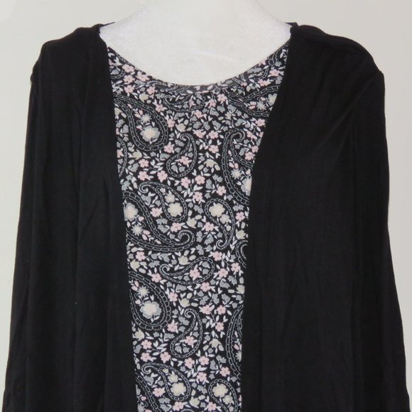 Croft & Borrow 3/4 Sleeve Black Floral Pullover Blouse and Faux Sweater Size XL - Picture 1 of 7